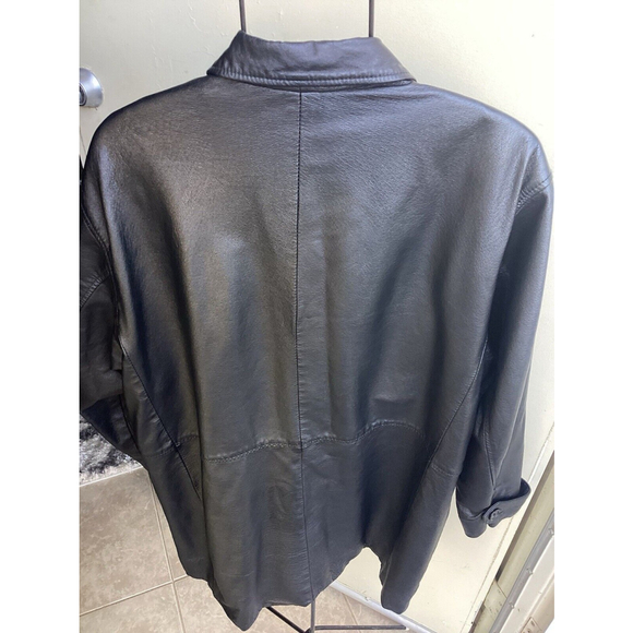 Newport News Long Black Leather Button Up Trench coat Jacket Size 1X Womans vntg - Picture 4 of 11